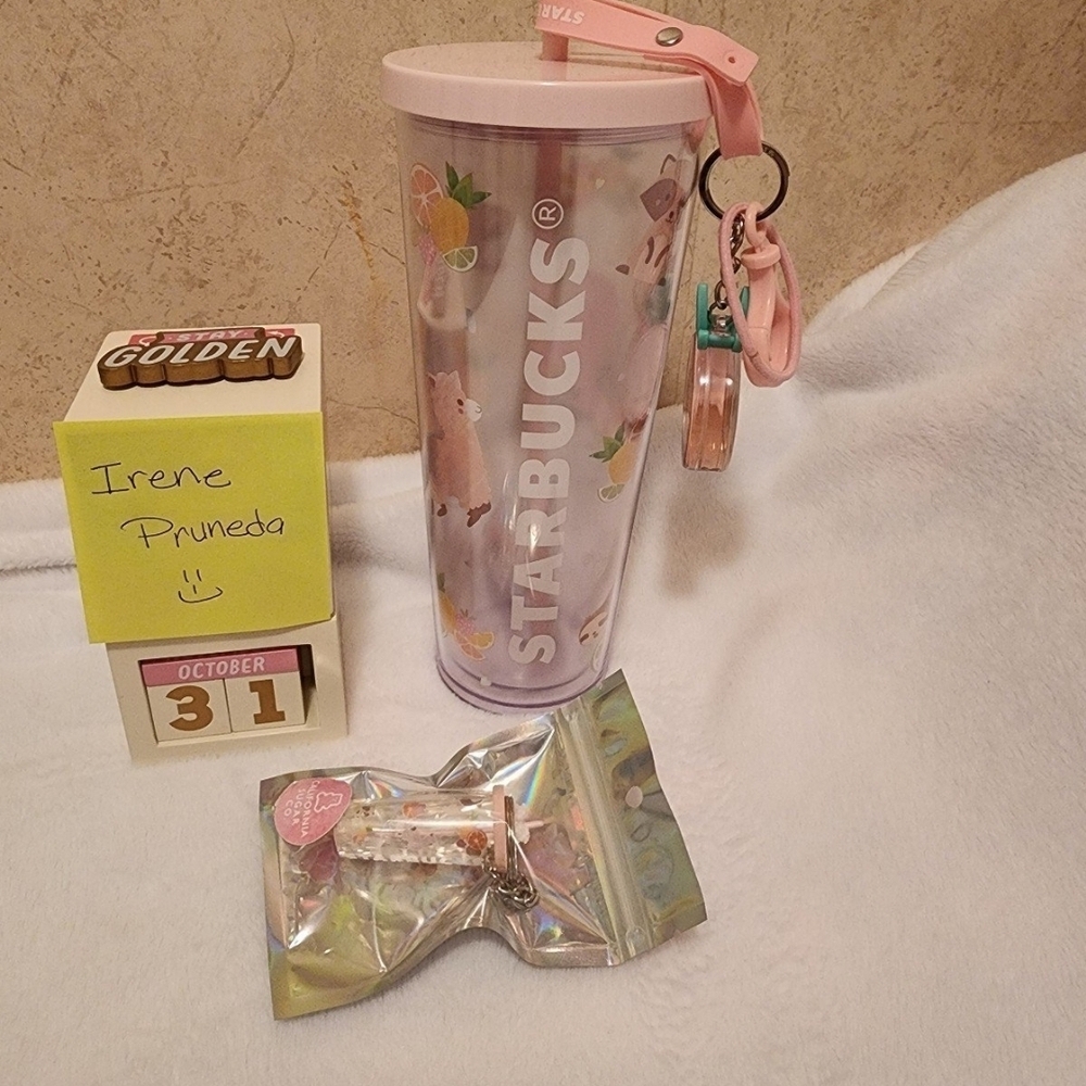 Starbucks Pastel Pink Tumbler with Fruit Design